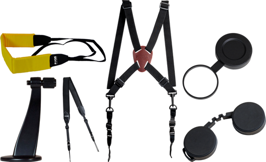 Set med accessoarer och reservdelar till kikare