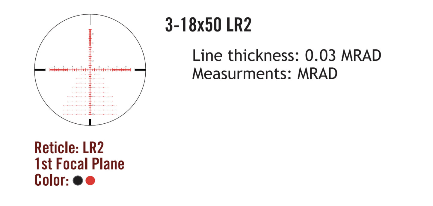 Sightmark Presidio 3-18x50 LR2 FFP kikarsikte, LR2-riktmedel