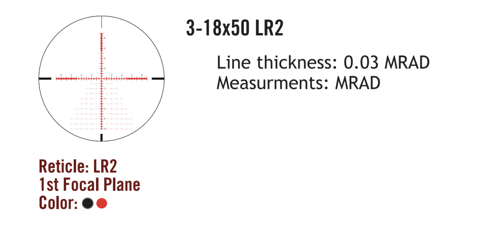 Sightmark Presidio 3-18x50 LR2 FFP kikarsikte, LR2-riktmedel